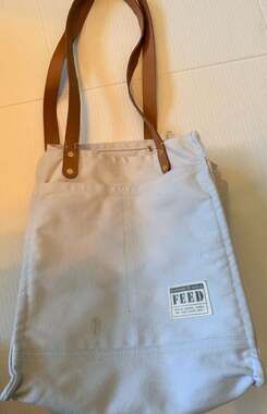 FEED Glacier Grey Canvas Market Tote Bag with Leather Straps